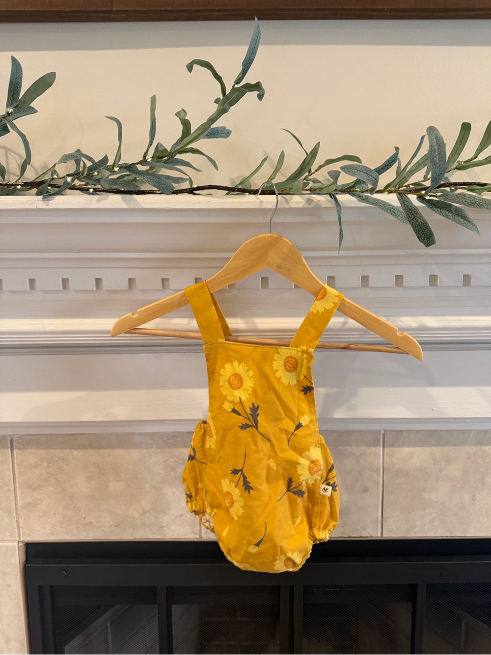 Sunflower-Print Yellow Baby Romper with Adjustable Straps